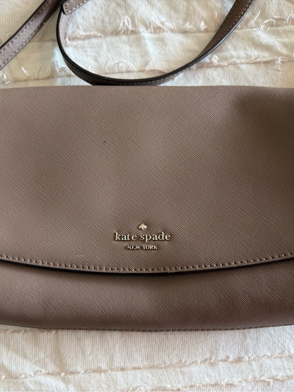 kate spade Taupe Saffiano Flap Crossbody - Picture 1 of 12